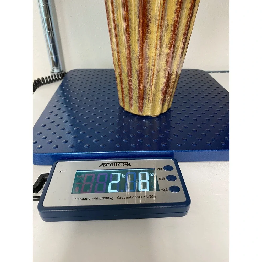 Vintage Fluted Ceramic Vase Earth Tones Striped Glaze Decorative Home Decor‎